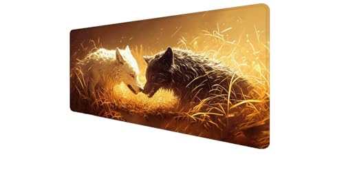 Tapete escritorio de bordes cosidos duraderos y base de goma estable con diseño estético de lobo