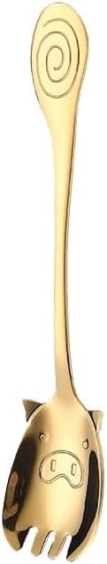 Silverware Set, 1/4/6/8 Pieces 304 Stainless Steel Fork Creative Cartoon Pig Fork Stirring Dessert Fork, Home Cutlery Flatware Set(Gold,8 Pieces)