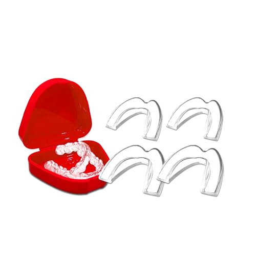 Pack de 4 Férulas de Protector Bucal Anti-Bruxismo, Mejora La Férula para Roncar Reduce Ronquidos, Mejora la Del Sueño, Prevenir el Bruxismo y Roncar, 2 Tamaños Protector Bucal Para Dormir