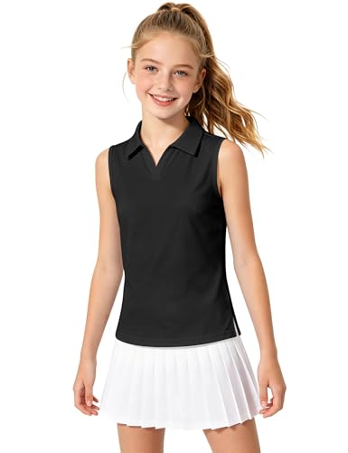 Image of Auranso Girls Polo Shirts Sleeveless Golf Tennis Quick Dry T-Shirts Tops