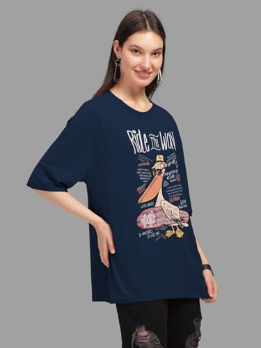 Image of HELLCAT Beige Trendy Printed Oversized T-Shirt for Women
