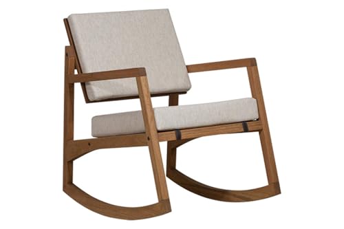 Cadeira de Balanço de Madeira Estofada Comoditá Meu Móvel de Madeira - Jatobá e Tecido Bege