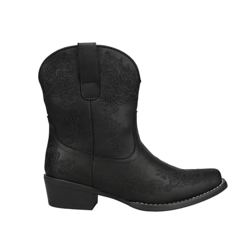 ROPER Womens Riley Shorty Scroll Embroidered Snip Toe Casual Boots Ankle Low Heel 1-2