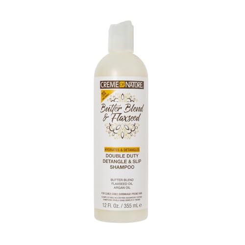 Creme of Nature, Butter Blend & Flaxseed, Shampoing hydratant assouplissant, nourrit, définit et allonge les boucles, soin pour cheveux bouclés frisés crépus, sans sulfate ou silicone, 355ml