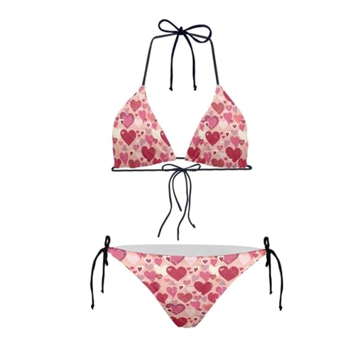 Biyejit Conjunto de bikini de dos piezas para mujer, traje de baño sexy con tirantes halter, trajes de baño triangulares, Amor Corazón, XXL