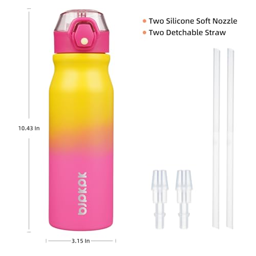 Image of BJPKPK 25 oz Insulated Water Bottle, Straw, Handle, Stainless Steel Flask | Leak Proof Locking Lid, Thermal, Double Wall Vacuum, Keeps Hot /Cold, BPA Free, Dishwasher Safe, Travel & Sports, Rainbow