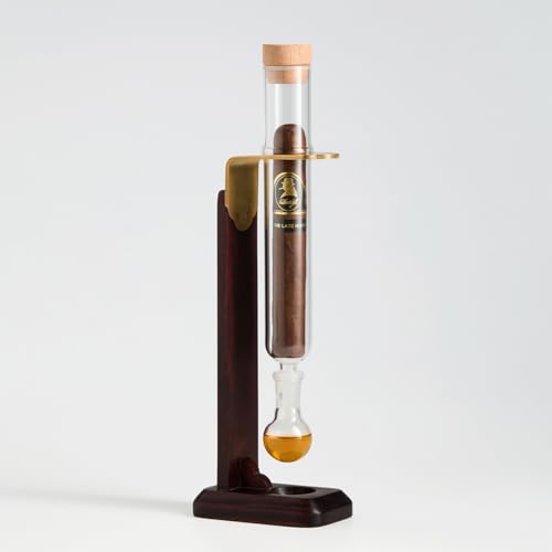 SikarInfuse Cigar Flavor Infusion Humidor, Handmade Hardwood Humidor with Glass Infusion Tube for Whiskey, Brandy & Coffee Aromas, Built-in Hygrometer & Thermometer (Monofuser Gold)