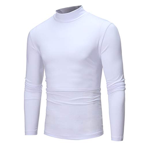 OutTop Men's Turtleneck T Shirts Warm Base Layer Long Sleeve Tops Comfy Strechy Snug Fits Solid Casual Tees Pullover (White, M)