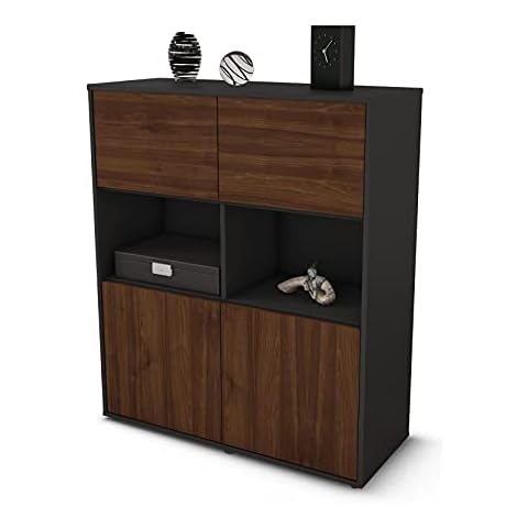 Stil.Zeit Highboard Katyna - Korpus Anthrazit matt - Front Holz-Design Walnuss Cover