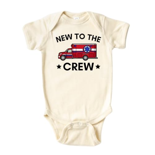 Image of New To The Crew Ambulance Cute Baby Bodysuit, Kids & Toddler T-Shirt - Funny Outfit for Girls Boys Baby Shower Foodie Tee