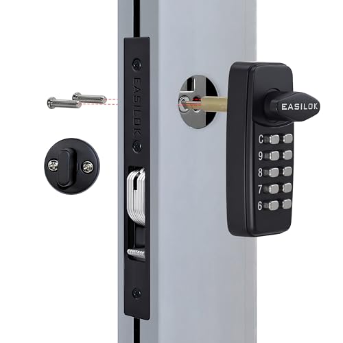 Keyless Keypad Storefront Door Lock, Mechanical Commercial Mortise Lock for Aluminum/Glass Narrow Stile Doors, DIY No-Drill Adams Rite Replacement (Black, 1-1/8' Hook Bolt)
