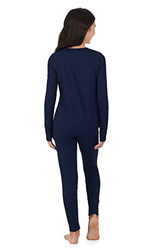 Cuddl Duds Girl's Long Sleeve Top And Legging Bottom Thermal Base Layer 2-Piece Set - Moisture Wicking - Large Peacoat Navy #TOP2