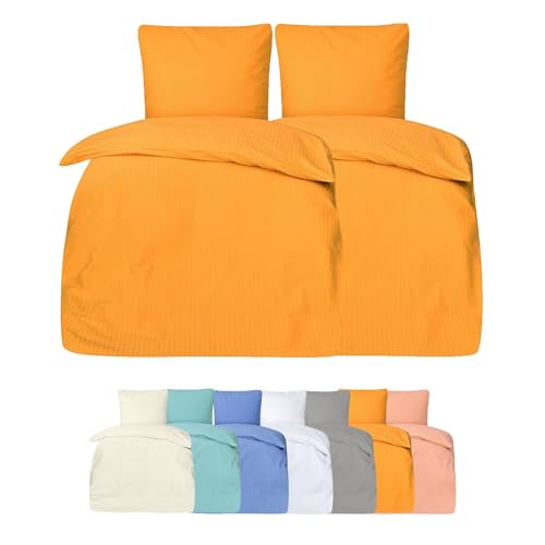 PremiumShop321 4-teilig Seersucker Hotel Bettwäsche mit Hotelverschluss (Gold, 155x220/80x80)