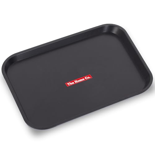 Image of The Home Co. Dish Drainer Basket Plastic Rectangular Tray to Collect Water | Fast Food Tray, Platter Serving Tray for Breakfast, 35X45 cm (Black) (1)