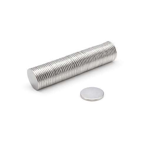 Top Magnesy – 50 pièces Aimants néodyme cylindriques 14x1 mm N38, extra puissants et nickelés, pour bricolage, atelier, modélisme, tableau magnétique et...
