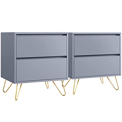 Yaheetech 2pcs Mesitas de Noche para Dormitorio 40x50x57cm Mesillas de Noche con 2 Cajones de Estilo Moderno Mueble de Cama Gris