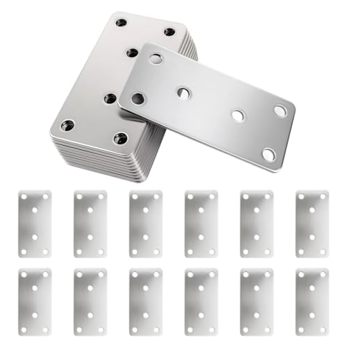 12 Pezzi Piastre di Giunzione Piane 80x40mm in Acciaio Inox, Staffe di Fissaggio Piatte Forate per Interni ed Esterni