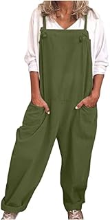 FunAloe Dungarees for Women UK Baggy Casual Wide Leg Jumpsuit Harem Pants Stretchy Playsuits Women Holiday Cotton And Linen With Pockets Overalls Loose Romper On Sale