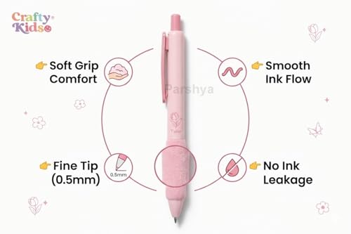 Image of KiddieWorld 5Pcs Soft Grip Gel Pen Set 0.5mm Fine Tip Smooth Writing Pens Cute Aesthetic Pink Or Green Gel Pens for School College Office Journaling Gift for Kids Girls Stationery Lovers