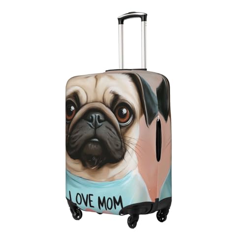 Pug Love Mom Heart Luggage Cover Elastic Washable Protector Anti-Scratch Travel Suitcase Covers With Concealed Zipper For 18-32 Inch Luggage X-Large2