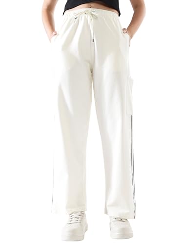 Image of High Star Women Solid Wide Leg High-Rise Casual Cotton Track Pants