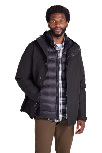 Image of Mountain Warehouse Alaskan Mens 3-in-1 Waterproof Jacket - Breathable Coat with Taped Seams & Microfibre Insulation - Autumn Winter Wet Weather, Walking & Outdoors Black XS