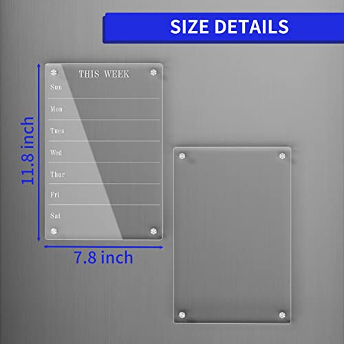 Aitee Acrylic Magnetic Weekly Meal Planner For Fridge, Clear Set Of 2 Dry Erase Board Calendar And Memo For Refrigerator Reusable Week Planner, Includes 6 Dry Erase Markers With 3 Colors(8"X12"Inches) #TOP6