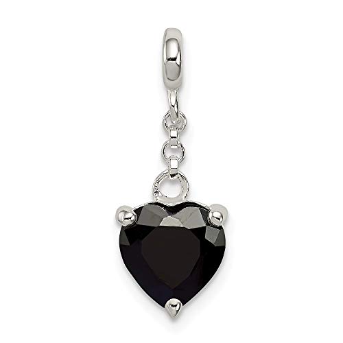 925 Sterling Silver Polished Black CZ Cubic Zirconia Simulated Diamond Love Heart 1/2inch Dangle Enhancer Charm Pendant Necklace Jewelry Gifts for Women
