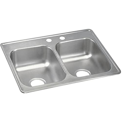 Image of Elkay Dayton Stainless Steel 25 inch x 19 inch x 6-5 /16 inch, MR2-Hole Equal Double Bowl Drop-in Sink