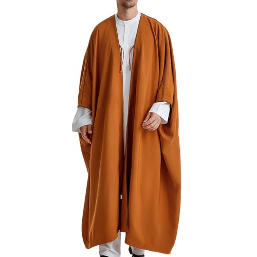 Men's Muslim Robe Arab Middle Thobe Long Sleeve Loose Long Shirt Fashion Casual Robes Ramadan Islamic Shirts Gown