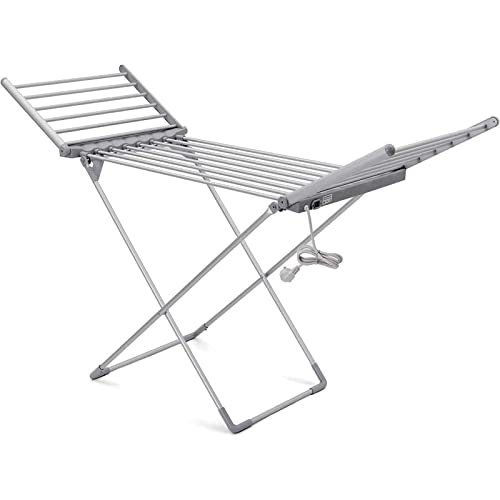 Foldable large capacity Electric Clothes Dryer Rack - Portable Freestanding Electric Clothes Drying Rack with Folding Wings - Aluminum Alloy Heated Laundry Rack Stand Space Saving