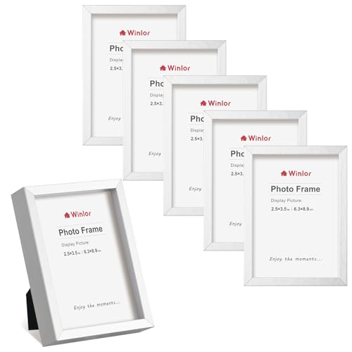 Winlor Mini Picture Frames 6 Pack 2.5x3.5 inch Small Photo Frames Multi-Display Options for Desk Shelf Wall Mount Perfect for Baby Photos Polaroids and Gifts Silver