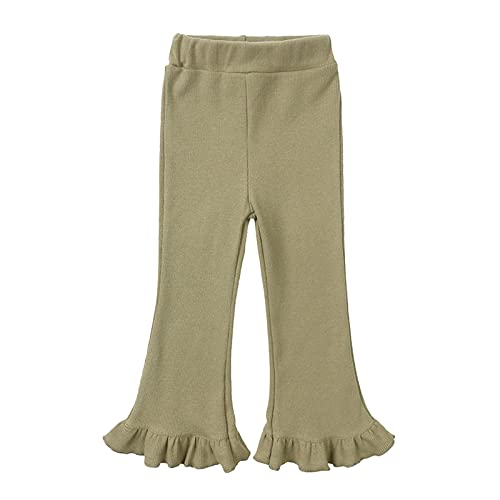 Girls School Trouser Flare Elastic Waistband Ruffle Leggings High Waisted Casual Yoga Bell Bottoms with Pockets