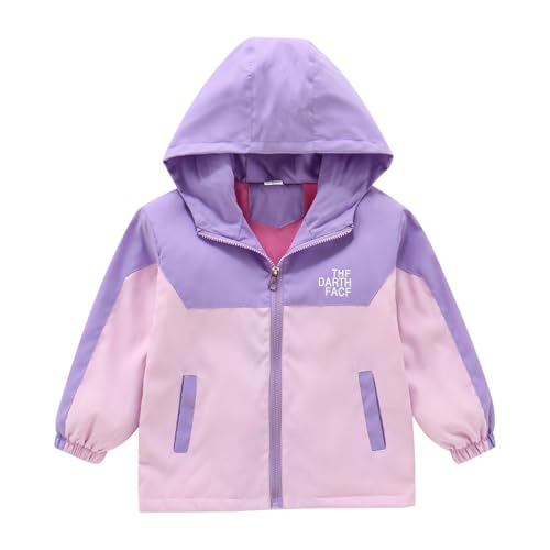 Girls Lightweight Jacket Kids Trendy Zip Hooded Coats Teens Color Block Windbreaker Outerwear Comfy Fall Clothes