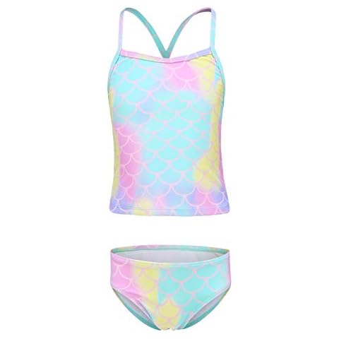 Aisyee Girls Two Piece Mermaid Scale Tankini Cover