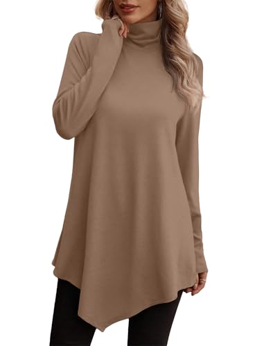 Image of JUSTFASHIONNOW Turtle Neck Shirts for Women Long Sleeve Fall Tunic Tops