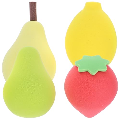 Beavorty Esponjas de Maquillaje de Frutas 4 Piezas Borlas Faciales Suaves para Base y Polvos Cosméticos Esponjas de Maquillaje Pequeñas para Uso Seco y Húmedo para Mujeres