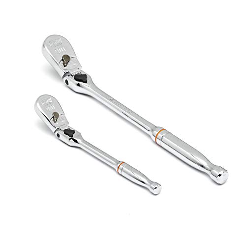 Image of GEARWRENCH 2 Pc. 1 /4 inch & 3 /8 inch Drive 90 Tooth Locking Flex Head Teardrop Ratchet Set - 81274T, Chrome