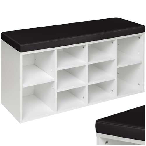 TecTake® Zapatero Madera con cojín extraíble, estanteria Zapatero Ajustable, Mueble Entrada recibidor, Organizador Zapatos, Banco Madera para Guardar Zapatos - Negro/Blanco