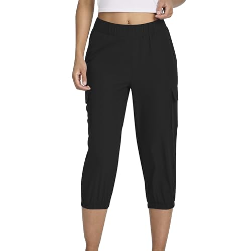 Capris Pants for Women Dressy Casual Stretchy Waist Cargo Capri Loose Foot Beam Fashion Cropped Trouser with Pocket2