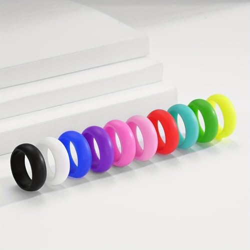 10 Pcs Silicone Rings Set Solid Colors Women Rubber Wedding Bands 8mm Wide 2mm Thick2