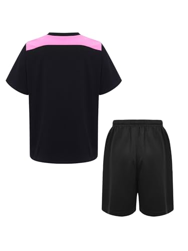 TiaoBug Kids Boys Quick Dry Football Outfit Short Sleeve Letter Printed T-shirt And Athletic Shorts Set Pink 12 Years4