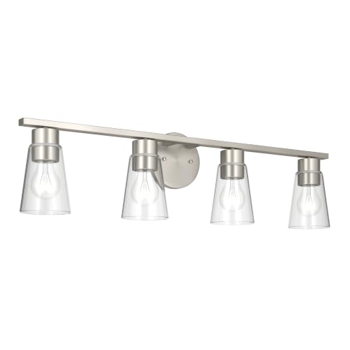 Image of Kichler Stamos 31.25 inch 4-Light Soft Modern Vanity Light with Clear Glass in Brushed Nickel, (8.25 inch H x 31.2 5 inch W), 55122NICLR