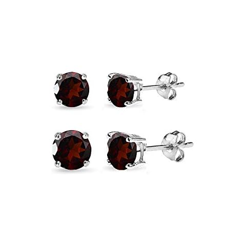 2 Pair Sterling Silver Garnet Stud Earrings Cover