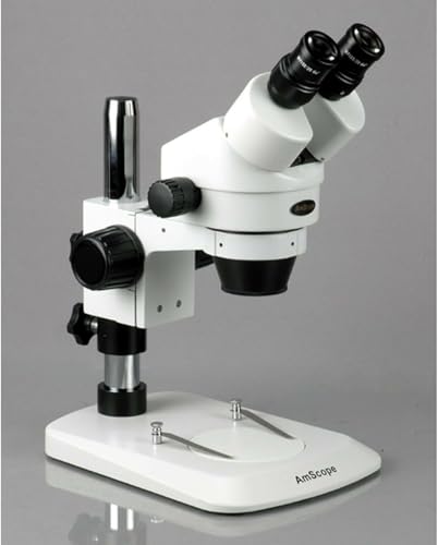 Image of AmScope SM-1BN Professional Binocular Stereo Zoom Microscope, WH10x Eyepieces, 7X-45X Magnification, 0.7X-4.5X Zoom Objective, Ambient Lighting, Pillar Stand