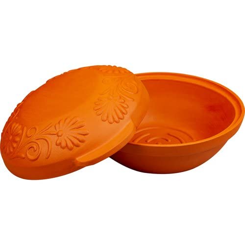 BROWIN® Tonbräter Bräter aus Naturton Oval 4 Liter | Tonbräter Dampfgarer | Römischer Tonofen | Auflaufform für fettfreies Kochen und zum Backen von Brot und Kuchen | Brätertopf (4 Liter Oval)