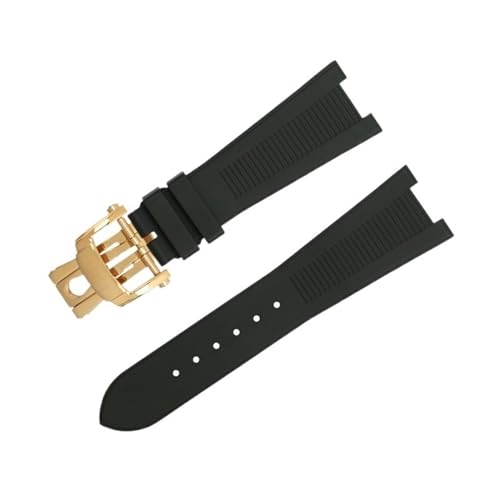 Bracelet montre en caoutchouc fluoré vert et or style Nautilus 5711