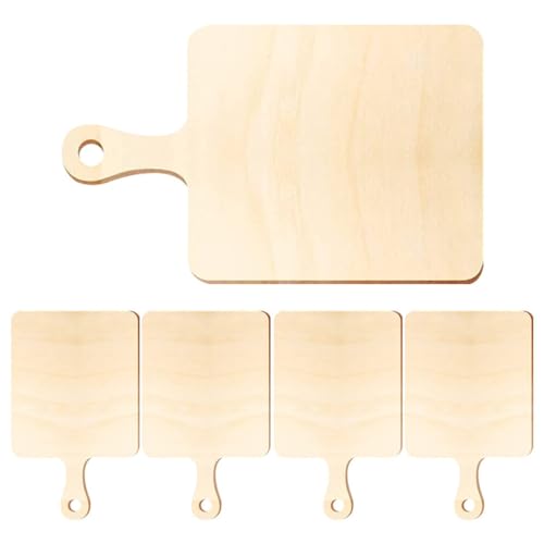 DIYEAH Mini Wooden Cutting Board with Handle Unfinished Craft Board for DIY Painting Pyrography and Food Serving - 5Pcs Set 5.5 X 2.2 X 0.05 Inches Each