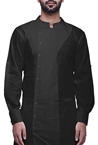 Image of Atasi Mandarin Collar Mens Kurta Shirt Solid Cotton Flex Long Kurta for Boys