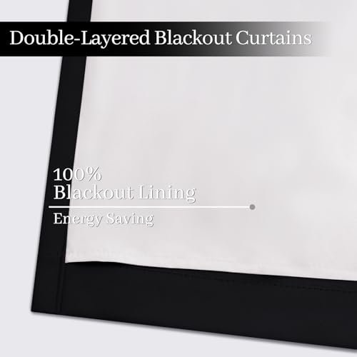 Yakamok 100% Blackout Curtains Black Room Darkening Thermal Insulated Window Curtain with 2 Thick Layers-Set of 2 Panels Grommet Top Drapes for Bedroom Living Room 38 Inches by 84 Inches Length